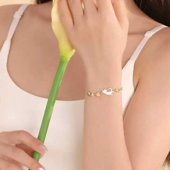 Light Luxury Delicate Cat & Flower Bracelet